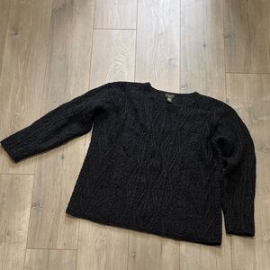 LL Bean 100% Wool Black Cable Knit Sweater